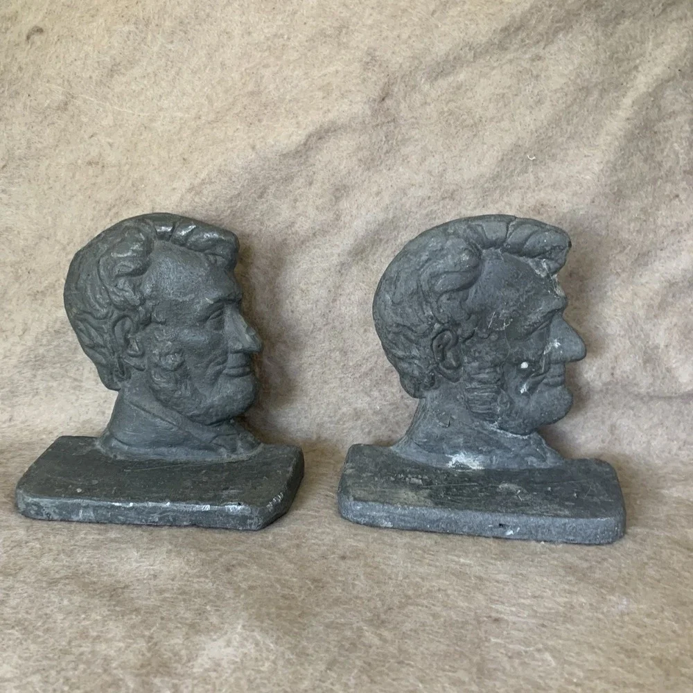 Abraham Lincoln Heavy Bookends Door‎ Stops Lead Metal Antique